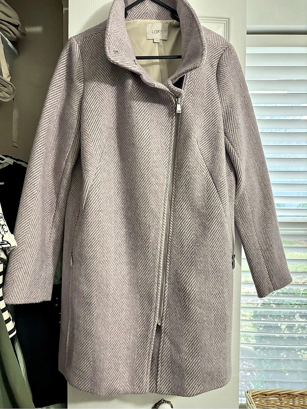 LOFT Houndstooth Coat in Purple & Gray Size Small NWT